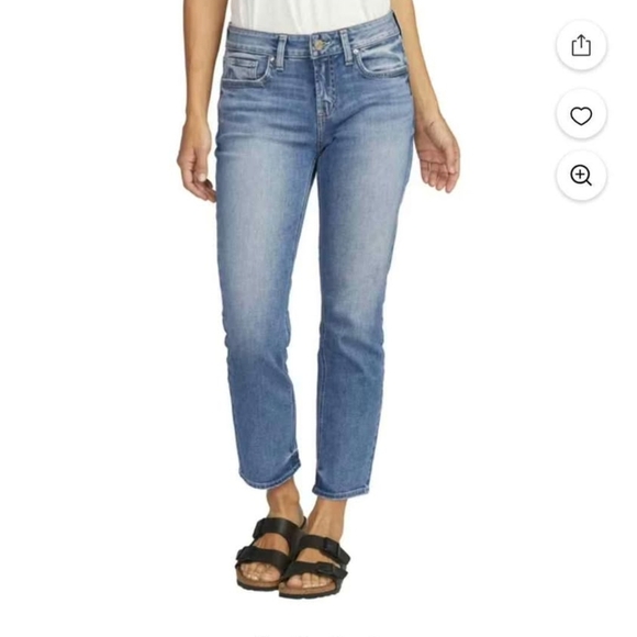 Silver Jeans Blue Cropped Ankle Denim Elyse Medium Wash Crop Size 27 Stretchy - Picture 2 of 9